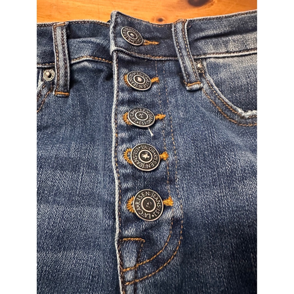 Risen Los Angeles High Rise Distressed Button Fly Denim Shorts Dark Wash Small - Picture 5 of 9